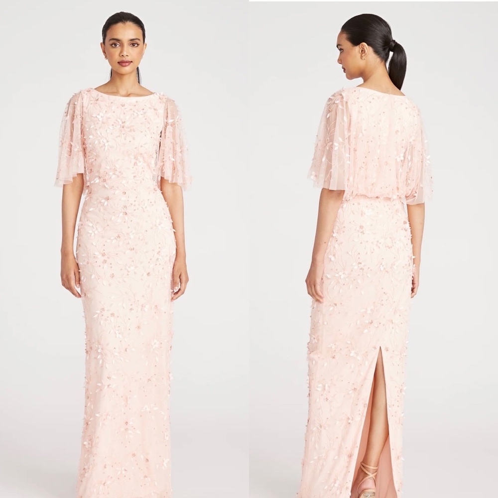 NWT Theia Romina Beaded Column Gown in Powder Blush size 10